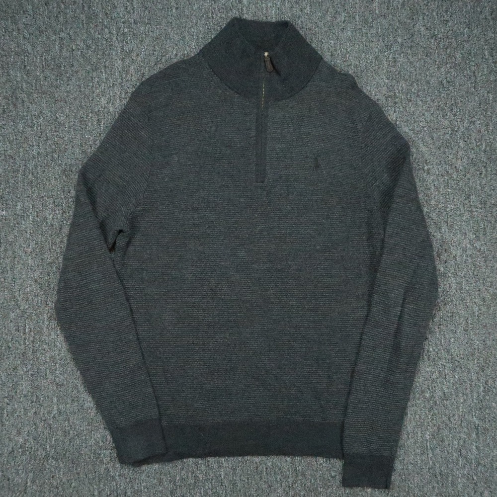 Polo Ralph Lauren Sweater Mens Large Gray Merino Wool Quarter Zip Pullover
